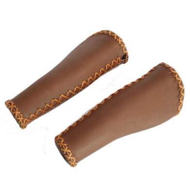 Bike Handlebar Grips Leather Ergo 135mm Dark Brown