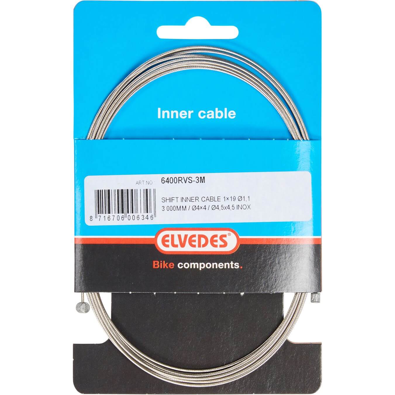 Elvedes Stainless Steel Inner Shift Cable 3m 2 Nipples 4x4 And 4.5x4.5