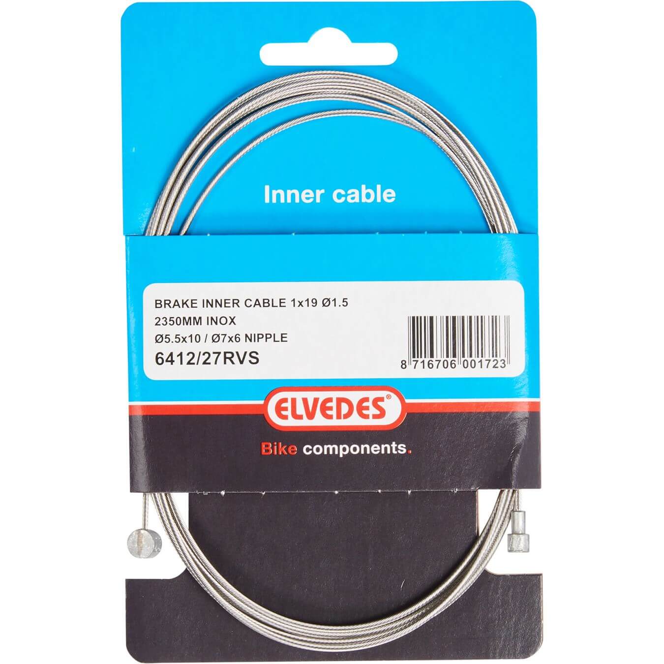 Elvedes Brake Inner Cable Stainless Steel 2 Nipples Barrel 7x6 Pear 5.5x10